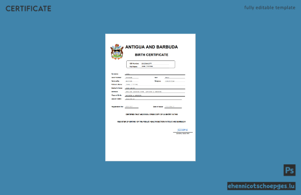 Geburtsurkunde von Antigua und Barbuda – Beispielansicht (Word und PDF)